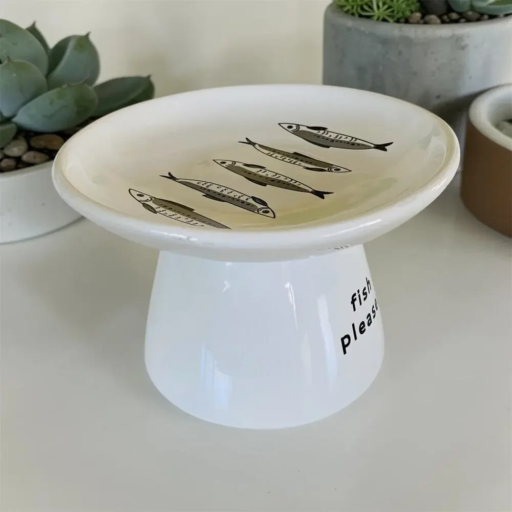NEW Whisker Friendly Fish Please Cat Elevated Raised Cats Food Black Bowl Dish